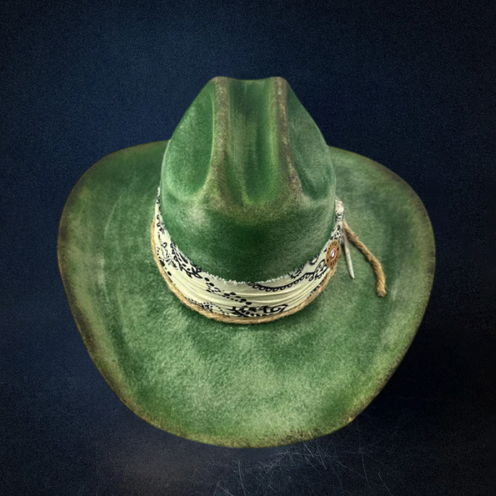 Green Distressed western Cowboy Hat - Green
