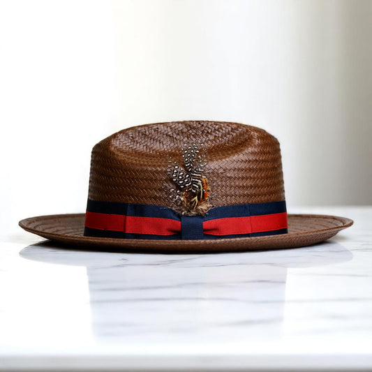 Patriotic Straw | Panama Fedora Hat - Dark Brown