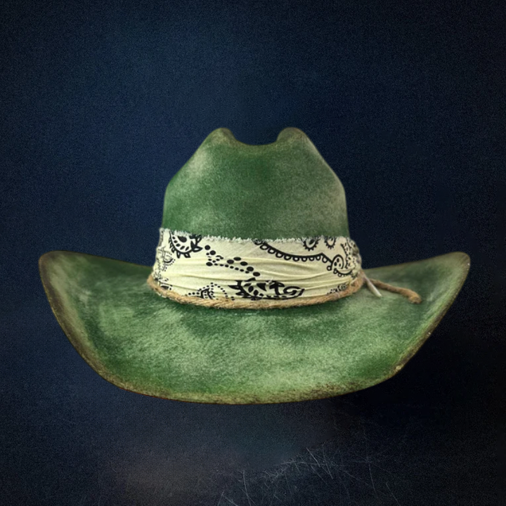 Green Distressed western Cowboy Hat - Green