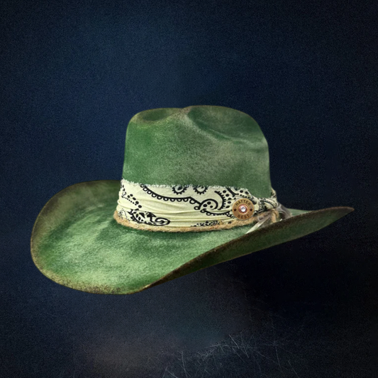 Green Distressed western Cowboy Hat - Green