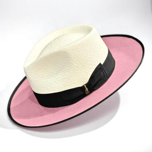 Two Tone | Exclusive Panama and Felt Fedora Hat - Pink