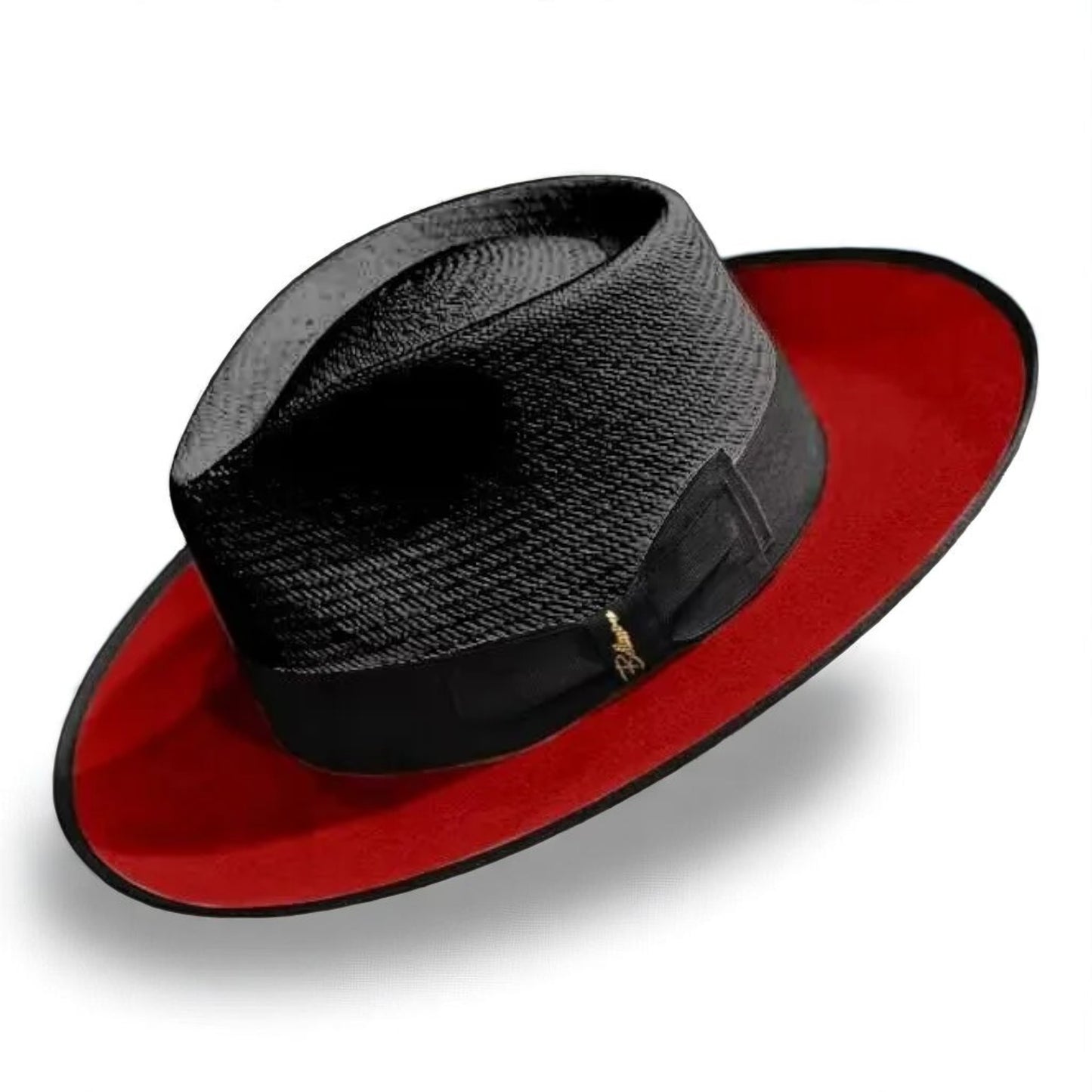 Two Tone | Exclusive Panama and Felt Fedora Hat - Black/Dark Red