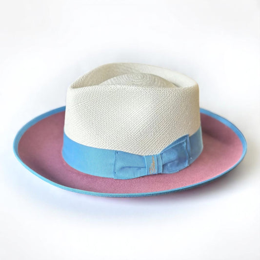 Two Tone | Exclusive Panama and Felt Fedora Hat - Antique Rose