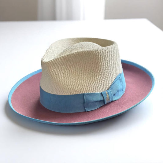 Two Tone | Exclusive Panama and Felt Fedora Hat - Antique Rose