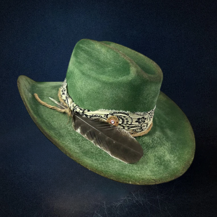 Green Distressed western Cowboy Hat - Green