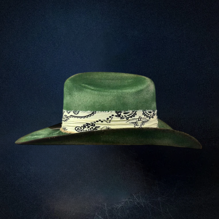 Green Distressed western Cowboy Hat - Green