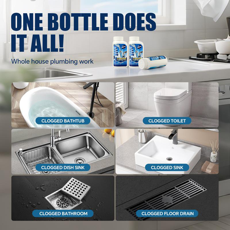 Powerful Pipe Dredging Agent for Kitchen and Toilet Pipelines - Dissolves 200+ Blockages and Kills 99% of Bacteria