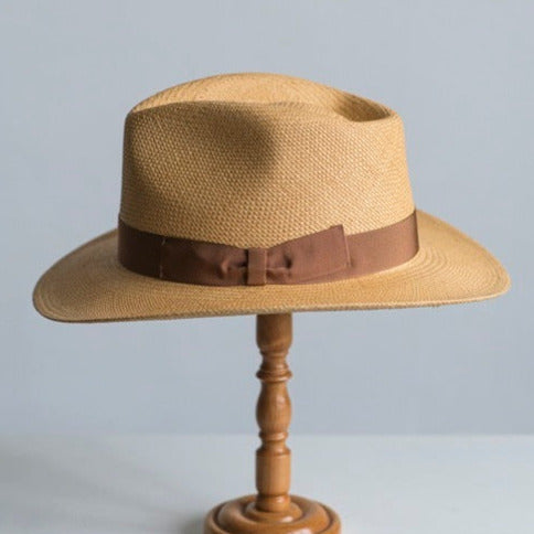 Grosgrain | Panama Western Fedora Hat - Brown